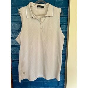 G/FORE Womens Sleeveless Golf Polo‎ Shirt Polka Dot Beige White Trim Large